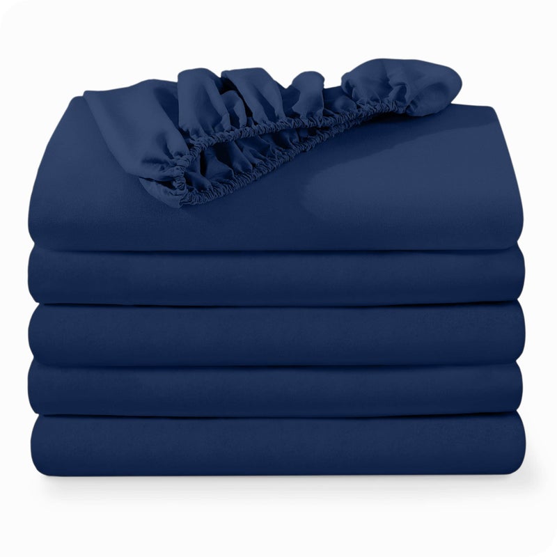 Bare Home Bare Home 5-Pack Fitted Bottom Ultra-Soft Sheets Queen - Premium 1800 Ultra-Soft Microfiber - Deep Pocket (Queen  Dark Blue)  - Image 1