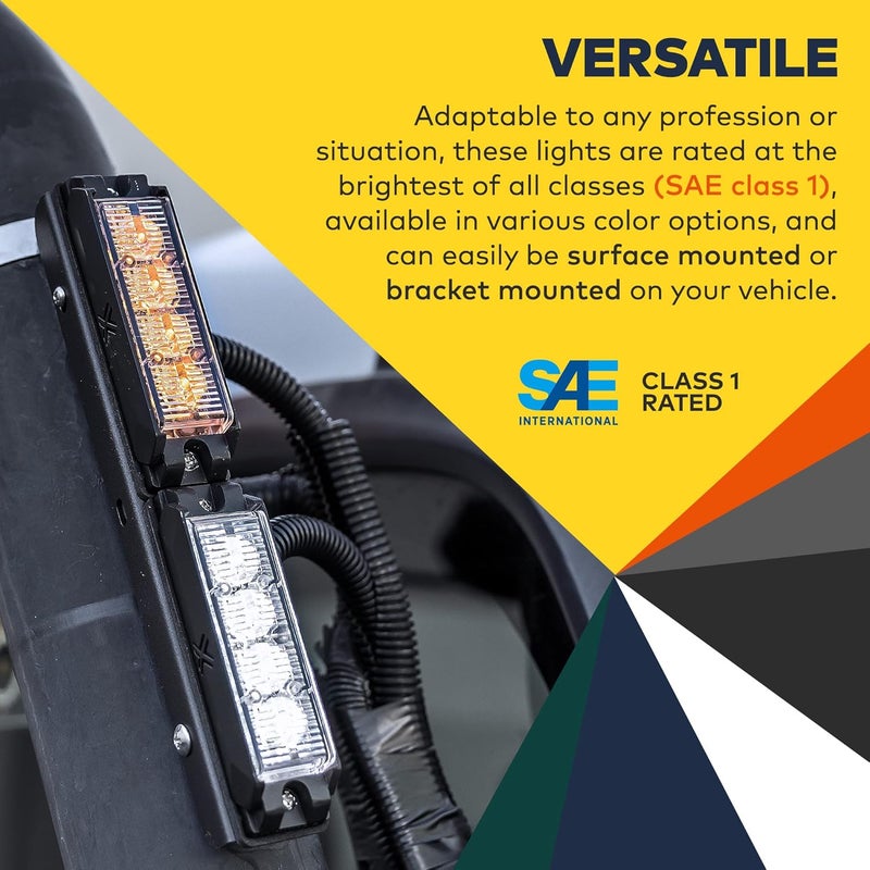 LAMPHUS NanoFlare 4" 4W Blue White LED Surface Mount Police Grill Strobe Warning Lights [SAE Class 1] 12V Rectangle Grille Flashing Emergency Light Head for Fire Figher Responder Vehicle Car - Image 4