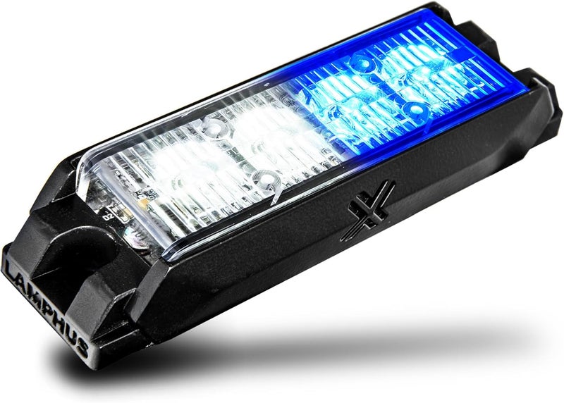 LAMPHUS NanoFlare 4" 4W Blue White LED Surface Mount Police Grill Strobe Warning Lights [SAE Class 1] 12V Rectangle Grille Flashing Emergency Light Head for Fire Figher Responder Vehicle Car - Image 1