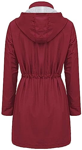 Arthas Women Light Rain Jacket Waterproof Active Outdoor Trench Raincoat with Hood Lightweight Plus Size for Girl (Red, XXL) - Image 2