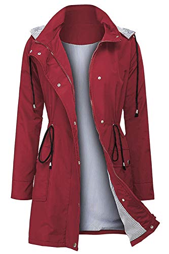 Arthas Women Light Rain Jacket Waterproof Active Outdoor Trench Raincoat with Hood Lightweight Plus Size for Girl (Red, XXL) - Image 1
