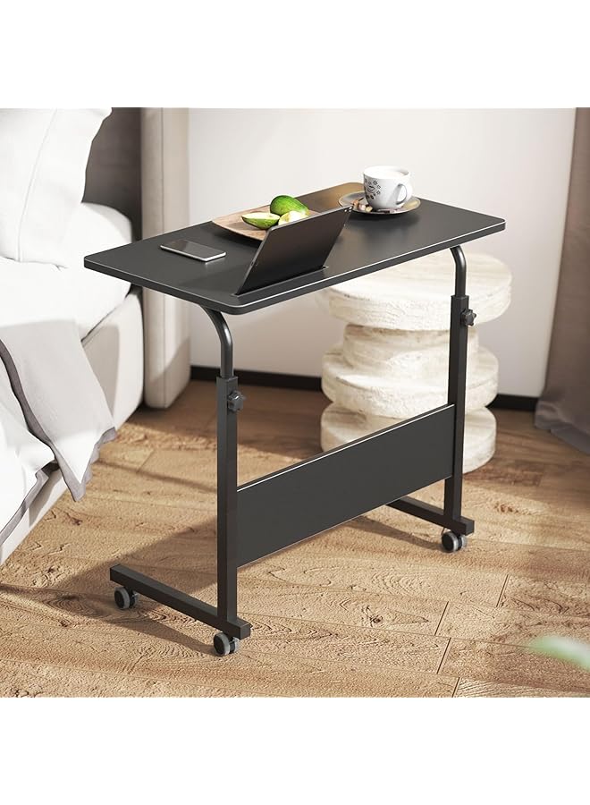 erorex Mobile Bed Table 31.5 Inch Adjustable Side Table Laptop Computer Stand Desks With Tablet Slot Cart Tray Wheels Black#2  - Image 2
