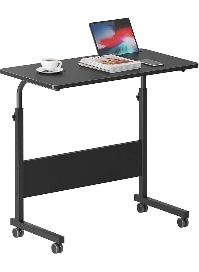 erorex Mobile Bed Table 31.5 Inch Adjustable Side Table Laptop Computer Stand Desks With Tablet Slot Cart Tray Wheels Black#2  - Image 1
