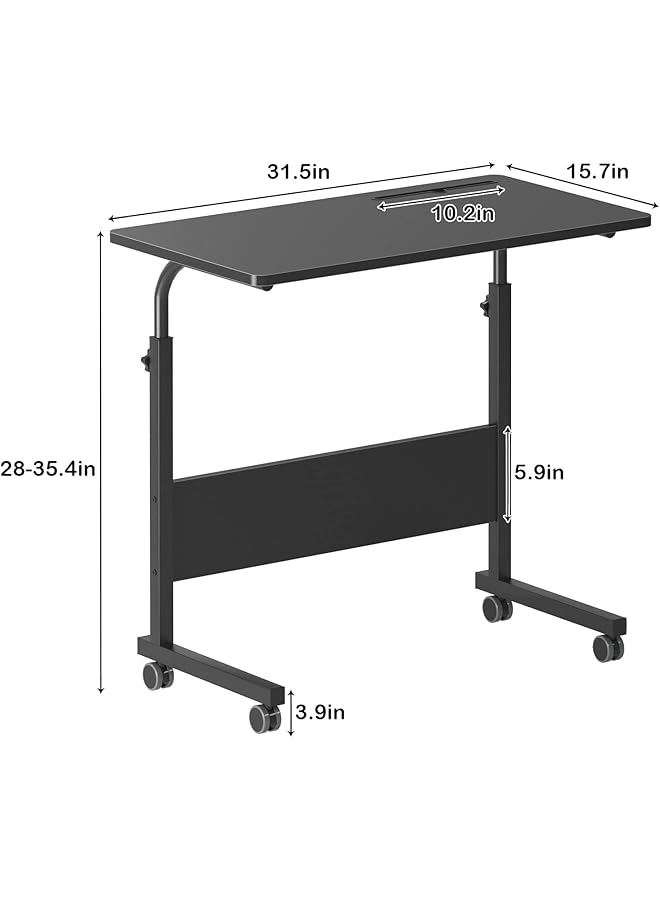 erorex Mobile Bed Table 31.5 Inch Adjustable Side Table Laptop Computer Stand Desks With Tablet Slot Cart Tray Wheels Black#2  - Image 3