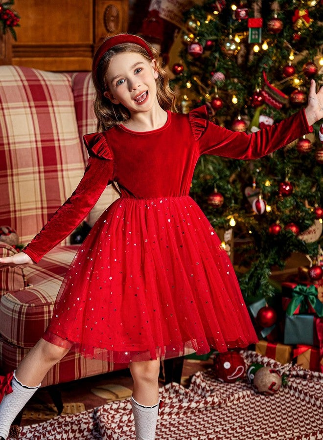 Arshiner فستان عيد الميلاد للبنات من أرشينر مخمل توتو بأكمام طويلة شتوي عطلة عيد الحب باللون الأحمر مقاس 7 - Image 5