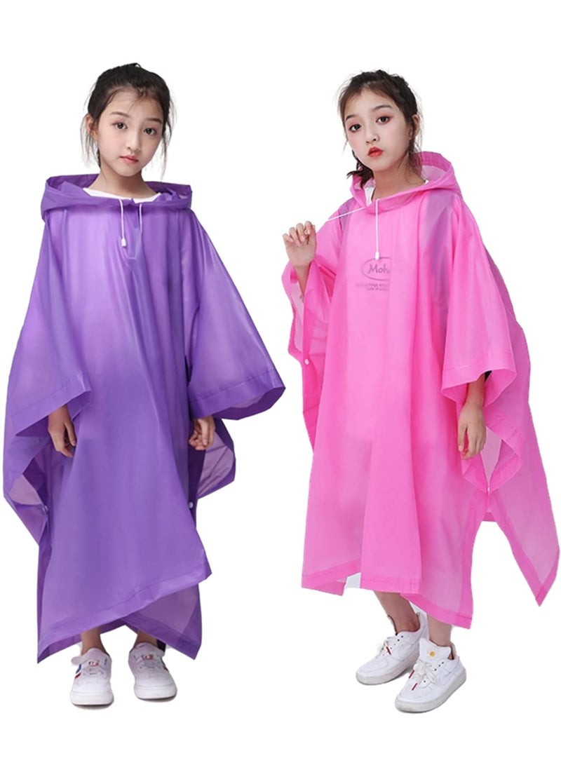 SOLARAE Rain Poncho for Kids, [2 Pack] EVA Kids Raincoat Reusable Rain Coat Jacket for Kids, Boys, and Girls 6-13 Years Old