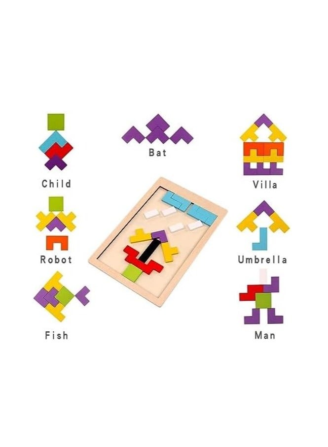 Multicolored Wooden Puzzle Toy Brain Teasers Learning and Educational Colorful Russian Blocks Jigsaw for Kids and Adults (40 Pieces) - Image 2