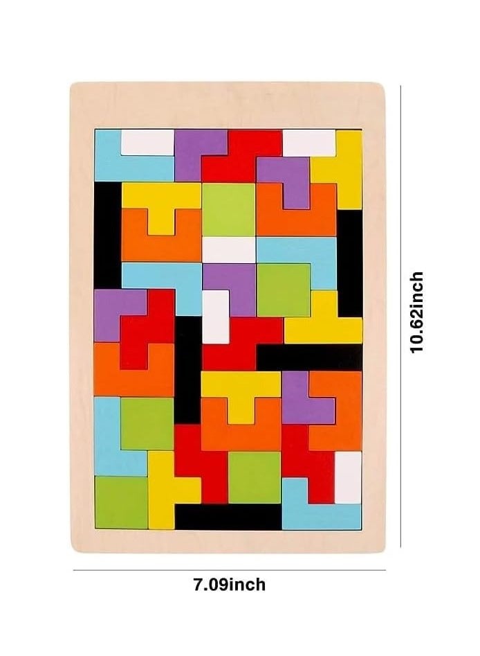 Multicolored Wooden Puzzle Toy Brain Teasers Learning and Educational Colorful Russian Blocks Jigsaw for Kids and Adults (40 Pieces) - Image 3