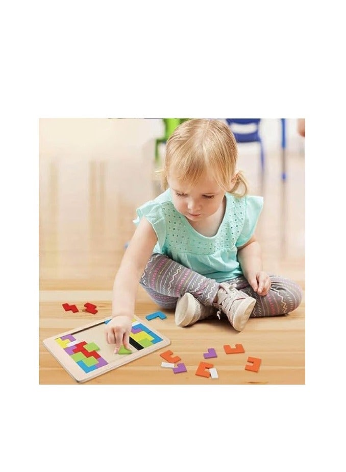 Multicolored Wooden Puzzle Toy Brain Teasers Learning and Educational Colorful Russian Blocks Jigsaw for Kids and Adults (40 Pieces) - Image 5