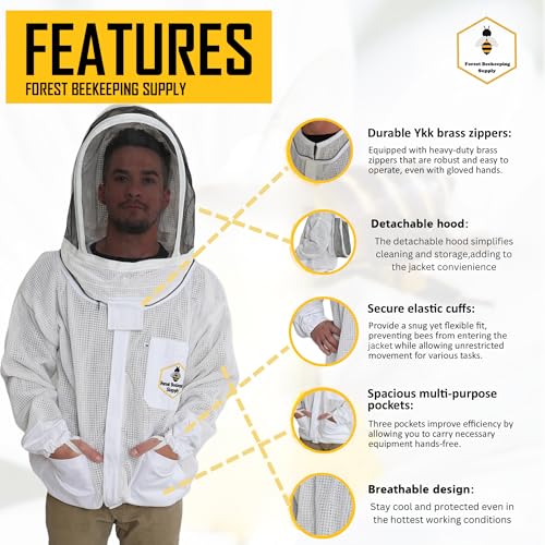 FOREST BEEKEEPING SUPPLY Forest Beekeeping full Ventilated Jacket - with Ventilated Fencing Veil, Premium Beekeeping Jacket YKK Brass Zippers, Professional, Commercial, and Beginner Beekeeper Jacket (LARGE) - Image 3