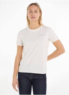 TOMMY HILFIGER Women's 1985 Collection Signature Logo T-Shirt -  Stretch organic cotton, White  - Image 2