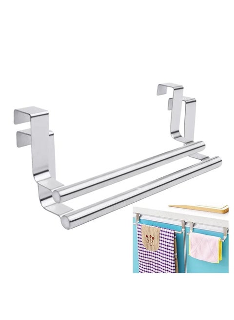 حامل منشفة المطبخ 2 قطعة مناسب للأدراج فوق باب الخزانة لتخزين المناشف وأقمشة الغسيل بتصميم عصري قوي من الفولاذ المقاوم للصدأ