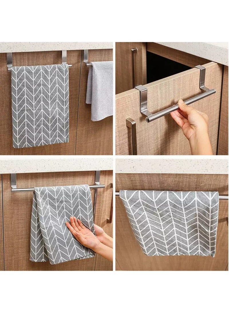 SKY-TOUCH - 2pcs Kitchen Towel Bar Holder Fits on Cupboards Over Cabinet Door Towel and Wash Cloth Hanging Storage Accessories Strong Modern Design Stainless Steel - Image 1