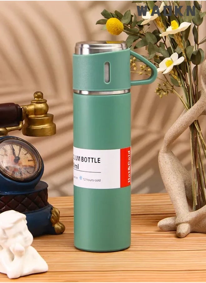 WAOKN - Stainless Steel Gift Set Vacuum Thermal Mug Flask Bottle with 2 Extra Cup Set Leak-proof Mug Insulated Travel Business Trip Water Bottle Thermos Hot & Cold Up to 12 Hours 500ml - Image 1