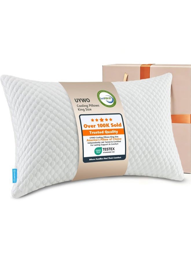 UYWO Cooling Memory Foam Pillows Firm and Soft, King Size 1 Pack, Original Adjustable Pillows for Side, Back or Stomach Sleepers with Removable Washable Cover - Image 1