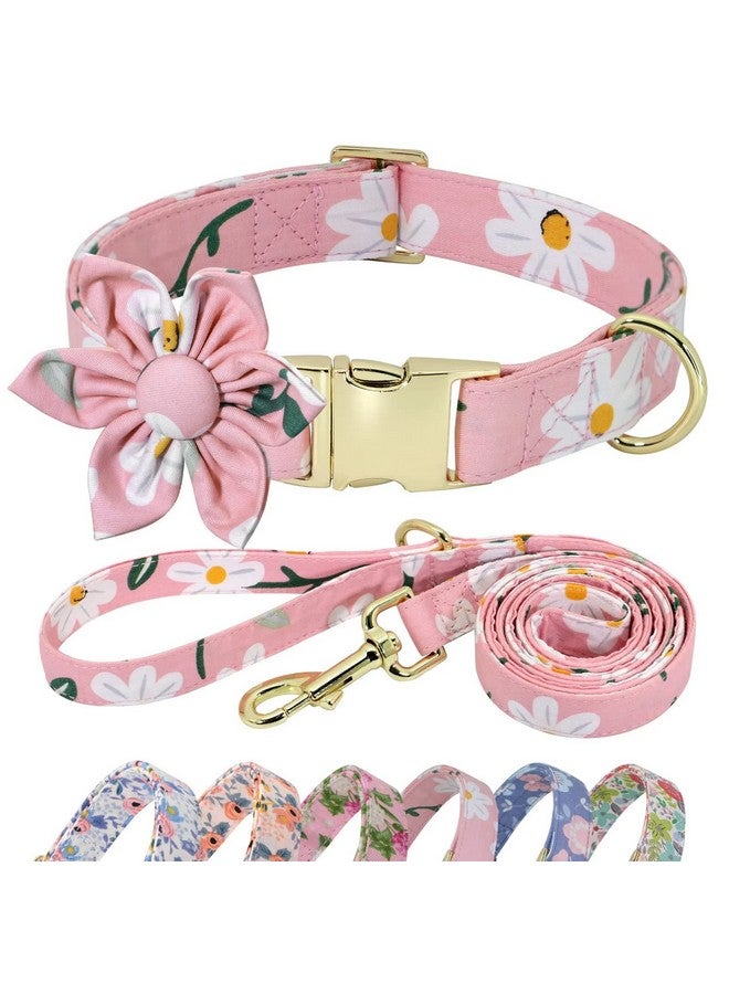 Beirui Cute Girl Dog Collar and Leash Set for Female Dogs- Floral Dog Collar with Flower for Small Medium Large Dogs Puppy, XS:Neck 8-12", Leash 5FT, Pink-2 - Image 1