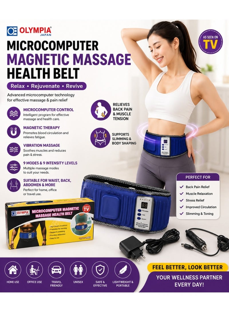 OLYMPIA Microcomputer Magnetic Vibration Massage Belt with Digital Control, 9 Massage Programs and 9 Intensity Levels, Adjustable Waist Support for Back, Abdomen and Muscle Relaxation, Unisex Portable Design for Home and Travel - Image 4