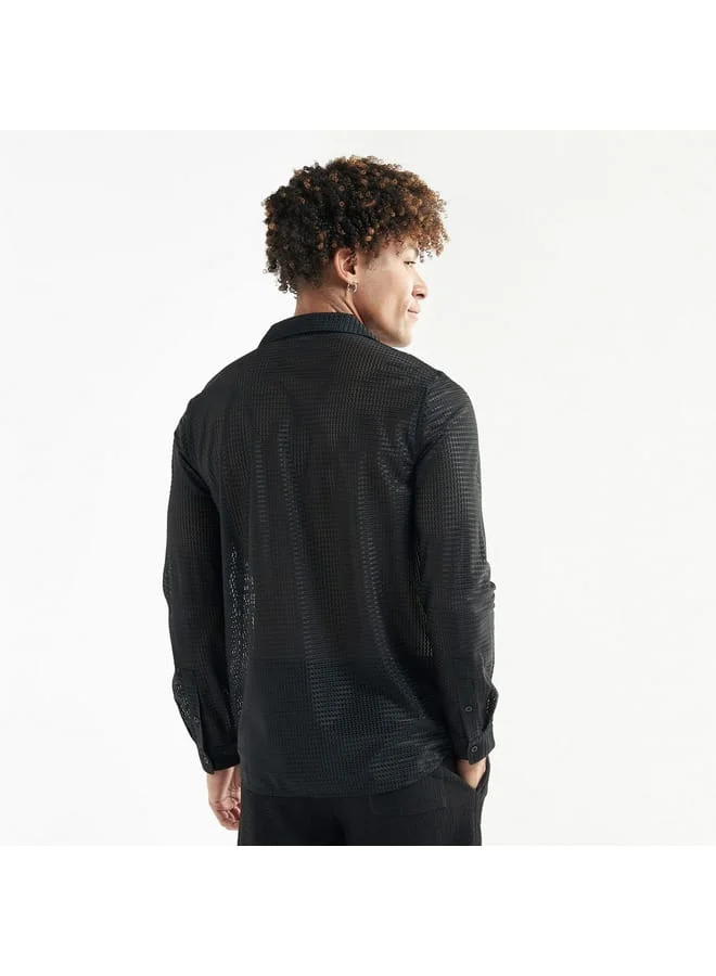 Splash FAV Textured Shirt with Camp Collar and Long Sleeves