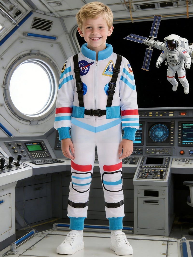 Kids Blue and White Space Suit Halloween Astronaut Costume Party Performance Cosplay Outfit - Image 2