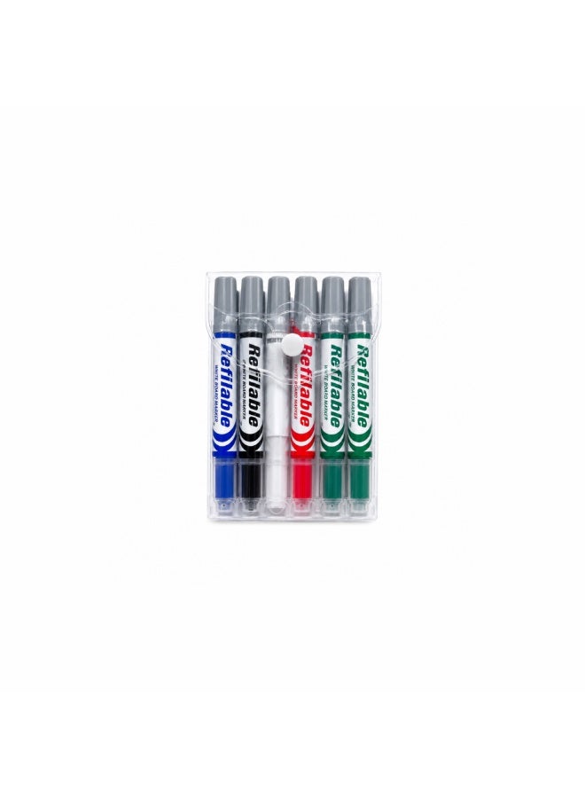 Refillable Whiteboard Marker Pens, Chisel Tip, Set of 4 Assorted Colors