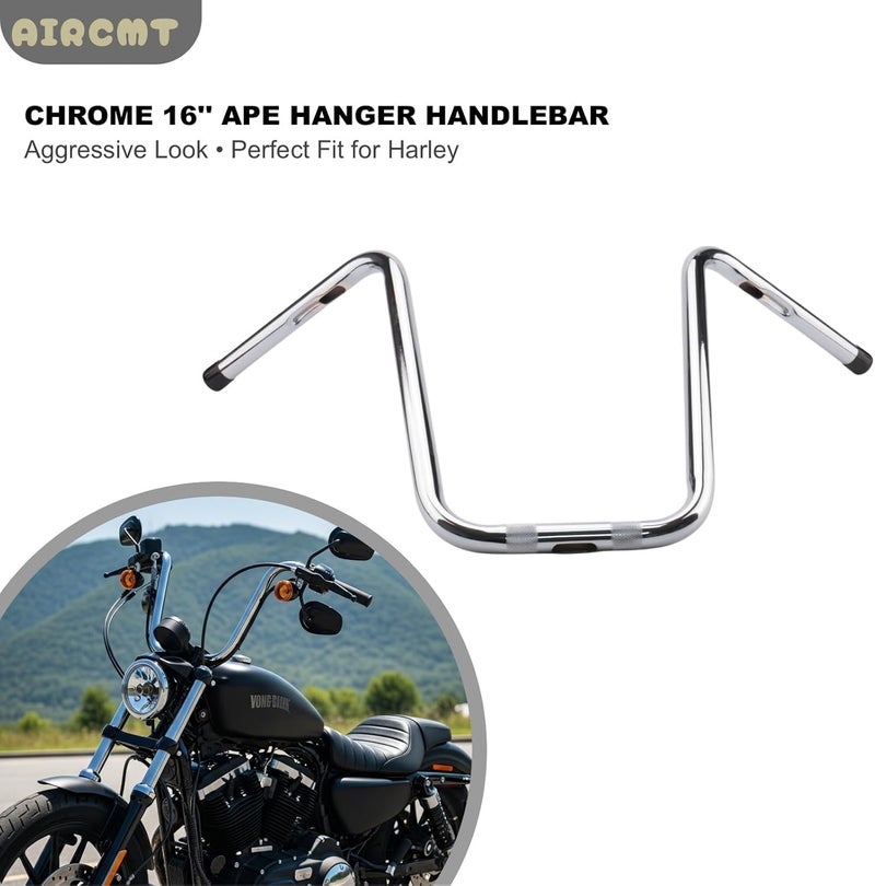 AIRCMT Chrome 16'' Rise Drag Narrow Ape Hanger Handlebar - Image 3