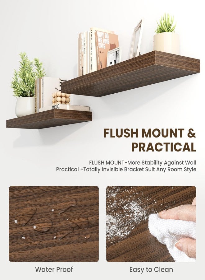Marsmiles 30" Floating Shelves for Wall, Wooden Shelves with Invisible Brackets Set of 2, Rustic Farmhouse Wall Mounted Shelf for Kitchen Bathroom Living Room Study, Walnut - Image 3
