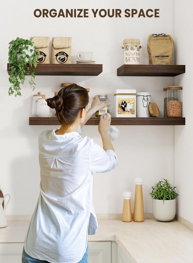 Marsmiles 30" Floating Shelves for Wall, Wooden Shelves with Invisible Brackets Set of 2, Rustic Farmhouse Wall Mounted Shelf for Kitchen Bathroom Living Room Study, Walnut - Image 5