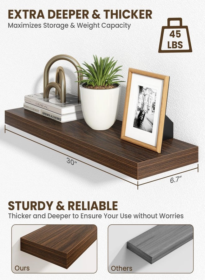 Marsmiles 30" Floating Shelves for Wall, Wooden Shelves with Invisible Brackets Set of 2, Rustic Farmhouse Wall Mounted Shelf for Kitchen Bathroom Living Room Study, Walnut - Image 4