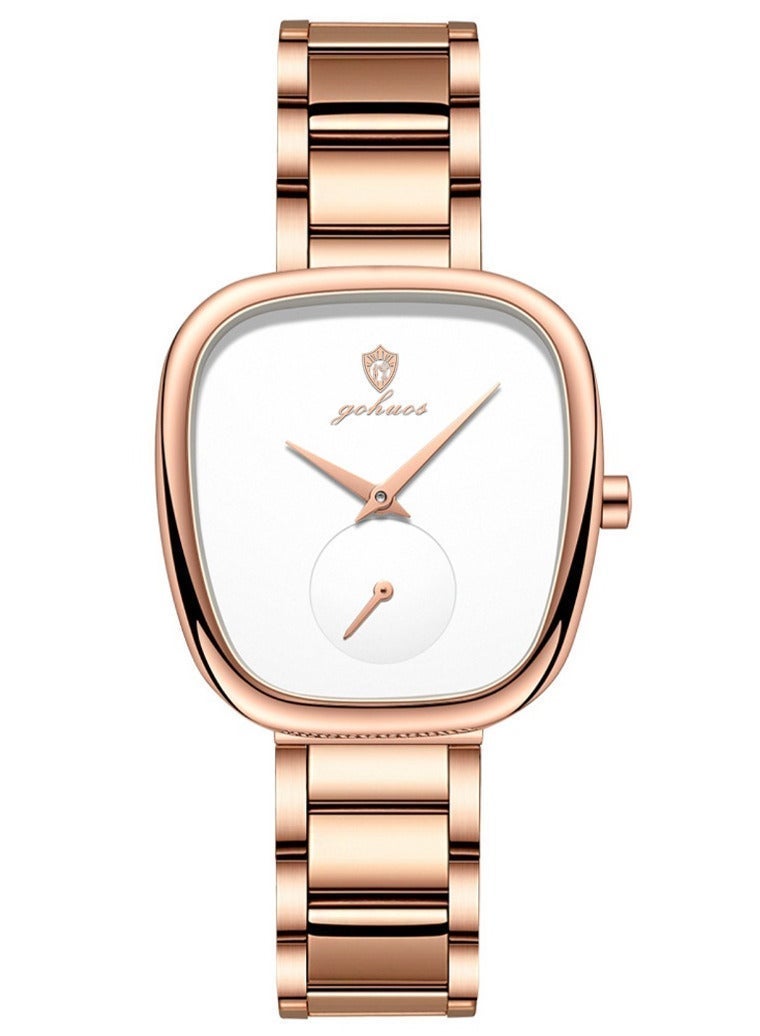 GOHUOS Women's Quartz Watch, Top Brand Luxury Fashion Ladies Stainless Steel Band Waterproof Analog Wrist Watch - 34mm - Rose Golden/White - Mother or Girlfriend Gift & Eid Ramadan Gifts - Image 3