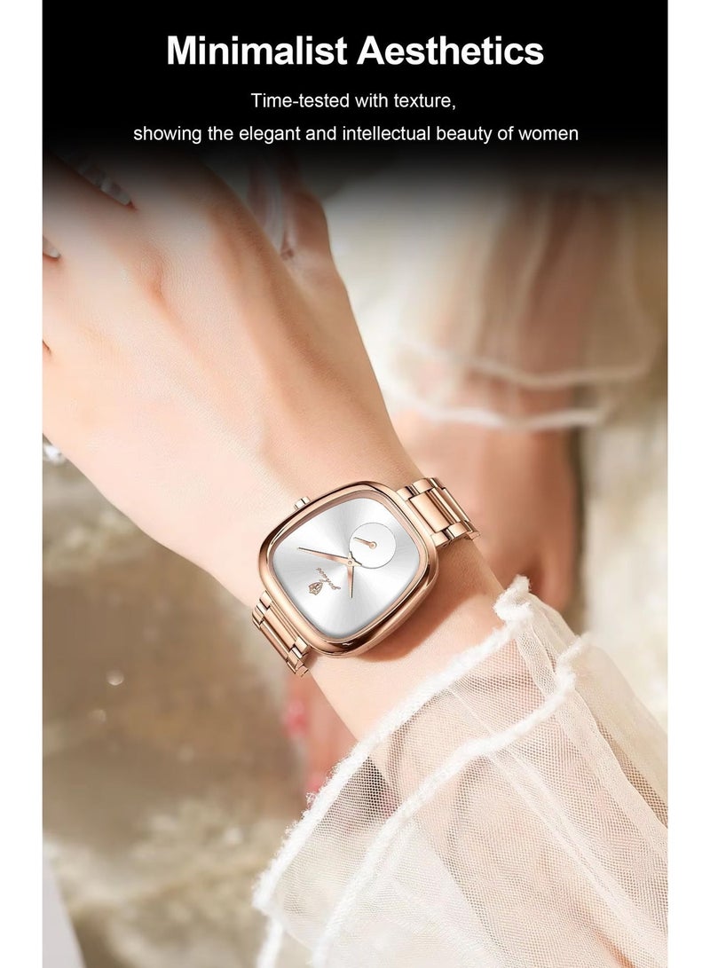 GOHUOS Women's Quartz Watch, Top Brand Luxury Fashion Ladies Stainless Steel Band Waterproof Analog Wrist Watch - 34mm - Rose Golden/White - Mother or Girlfriend Gift & Eid Ramadan Gifts - Image 4