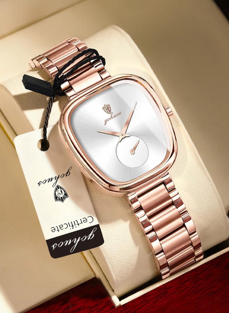 GOHUOS Women's Quartz Watch, Top Brand Luxury Fashion Ladies Stainless Steel Band Waterproof Analog Wrist Watch - 34mm - Rose Golden/White - Mother or Girlfriend Gift & Eid Ramadan Gifts - Image 1
