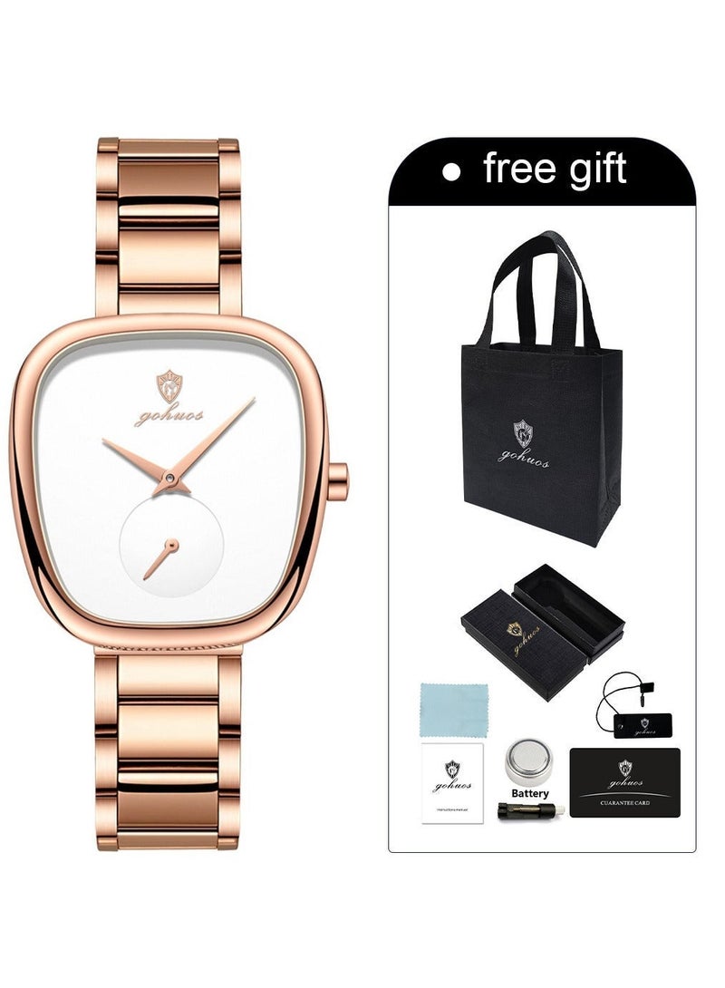 GOHUOS Women's Quartz Watch, Top Brand Luxury Fashion Ladies Stainless Steel Band Waterproof Analog Wrist Watch - 34mm - Rose Golden/White - Mother or Girlfriend Gift & Eid Ramadan Gifts - Image 2