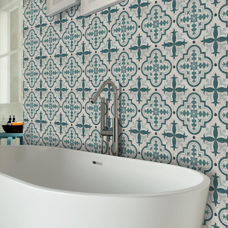 Alwayspon Alwayspon Vinyl Floor Tiles Sticker Waterproof Nonslip Splashback Thicken PVC Vinyl Flooring Tiles Selfadhesive Peel and Stick 12inchx12inch30x30cm Cement Green portuguese