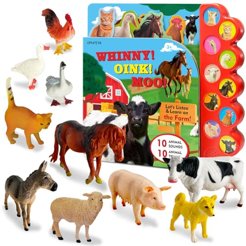 iGRATENS Farm Animals Figures Toys with Sound Books 10PCS Farm Animals for Toddlers Animal Sound Books with 10 Buttons Plastic Animals Farm Toys for Toddlers 35 Animal Lover Gifts for Kids - Image 1