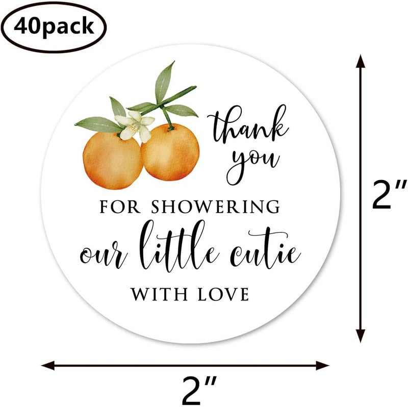 MAGJUCHE Orange Thank Showering Little Cutie Stickers 2inch Baby Shower Party Labels 40Pack - Image 3