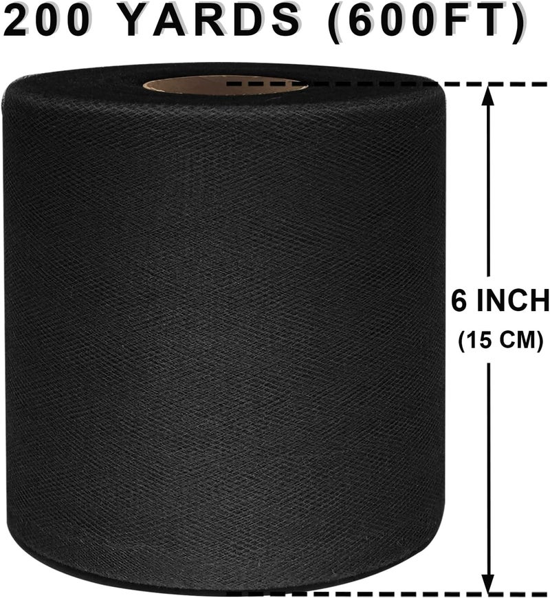 Ableme Deco Tulle Fabric Rolls 6 Inch by 200 Yards (600 FT) Ribbon Netting Spool for Tutu Skirt Wedding Baby Shower Birthday Party Decoration Gift Wrapping DIY Crafts (Black) - Image 2