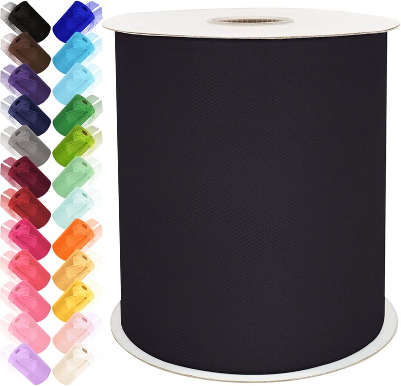 Ableme Deco Tulle Fabric Rolls 6 Inch by 200 Yards (600 FT) Ribbon Netting Spool for Tutu Skirt Wedding Baby Shower Birthday Party Decoration Gift Wrapping DIY Crafts (Black) - Image 1