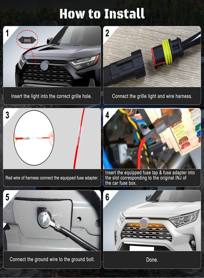 FICOLPO مجموعة مصابيح الشبك الأمامي من FICOLPO، 4 قطع، متوافقة مع سيارات RAV4 الهجينة موديلات 2019، 2020، 2021، 2022، 2023، 2024، طرازات LE، XLE، XLE Premium، SE، XSE، Limited - ملحقات مصابيح الشبك الأمامي LED مع أسلاك التوصيل والفيوز (لون كهرماني). - Image 5