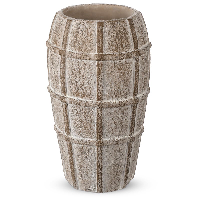 Briful Rustic Terracotta Flower Vase for Home Decor â€“ 9" Brown Farmhouse Textured Barrel-Style Ceramic Vase Vintage Handcrafted Gridded Design for Faux & Dried Flowers Living Room Table Centerpiece - Image 1