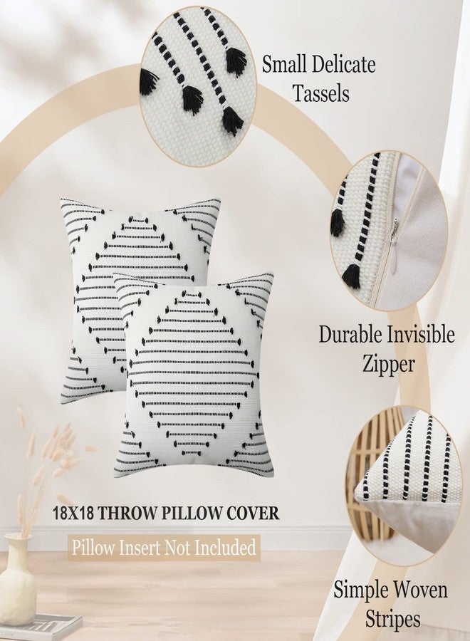 Mecatny Boho Outdoor Throw Pillow Covers 18X18 Set of 2, Farmhouse Decorative Pillow Covers for Couch Sofa Living Room, Black & Cream White - Image 4