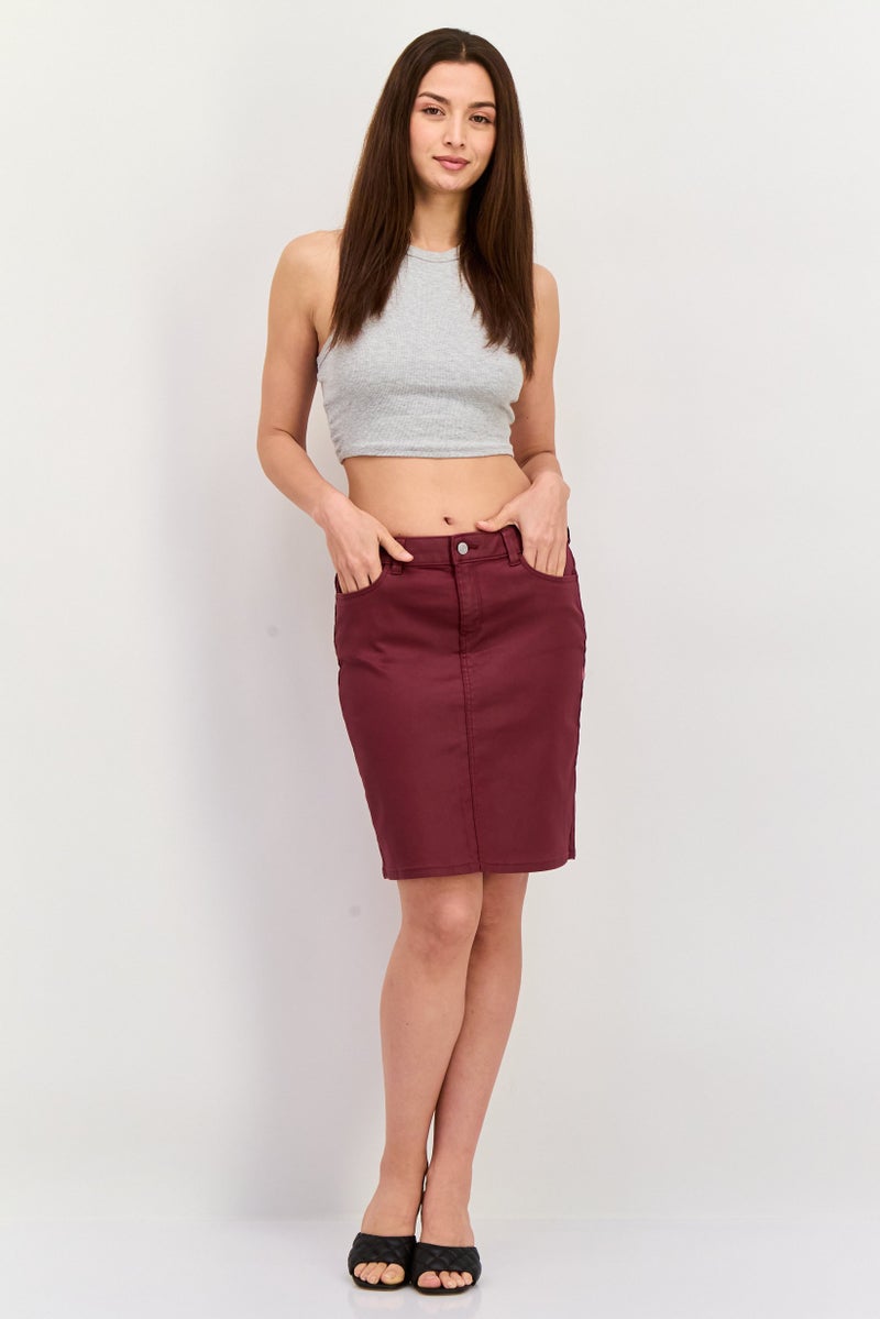 ONLY Women Solid Mini Skirt, Maroon - Image 4