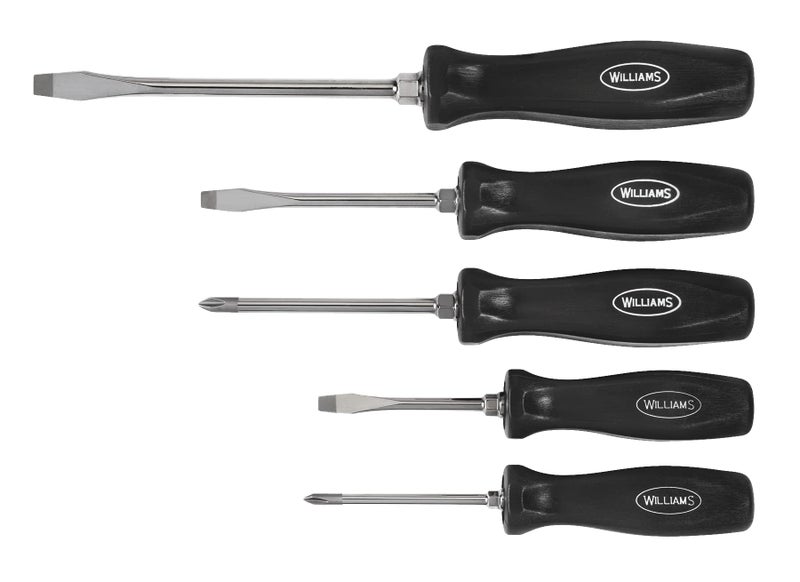 Williams 5Piece Endurogrip MultiSize Screwdriver Set Keystone Slots Hex Bolster Phillips Comfort Grip Prevents Slippage Extra Strength Steel Chrome Blades