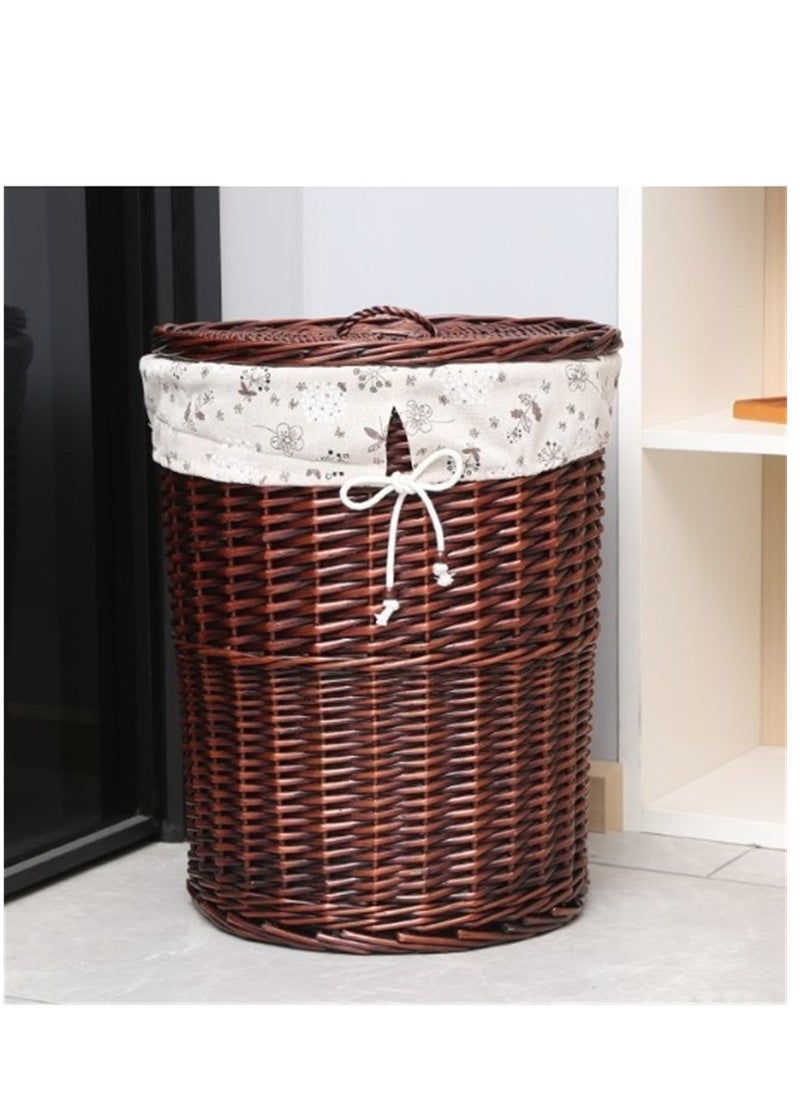 Generic Rattan Laundry Basket Household Dirty Clothes Hamper Round Wicker Woven Storage Basket with Lining and Lid for Clothes, Toys & Sundries for Bedroom Bathroom Laundry Room and Balcony, 2pcs (Brown)  - Image 3