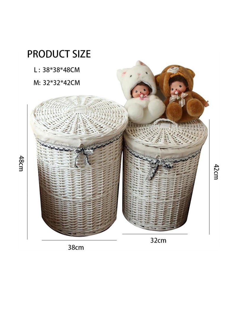 Generic Rattan Laundry Basket Household Dirty Clothes Hamper Round Wicker Woven Storage Basket with Lining and Lid for Clothes, Toys & Sundries for Bedroom Bathroom Laundry Room and Balcony, 2pcs (Brown)  - Image 4