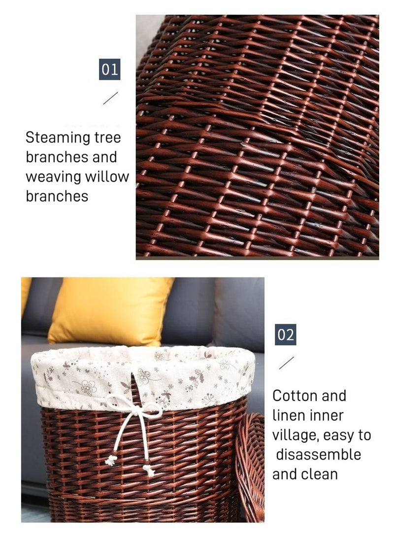 Generic Rattan Laundry Basket Household Dirty Clothes Hamper Round Wicker Woven Storage Basket with Lining and Lid for Clothes, Toys & Sundries for Bedroom Bathroom Laundry Room and Balcony, 2pcs (Brown)  - Image 5