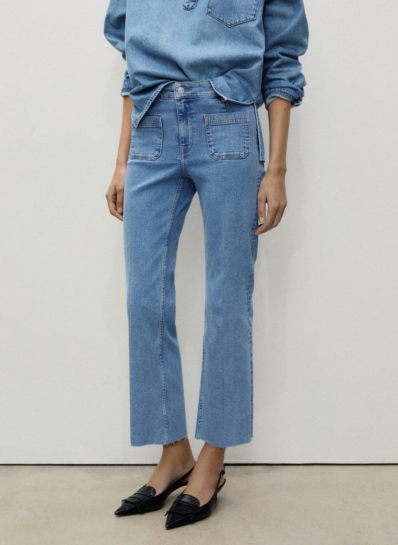MANGO Pocket Flared Cropped Jeans  - Image 1