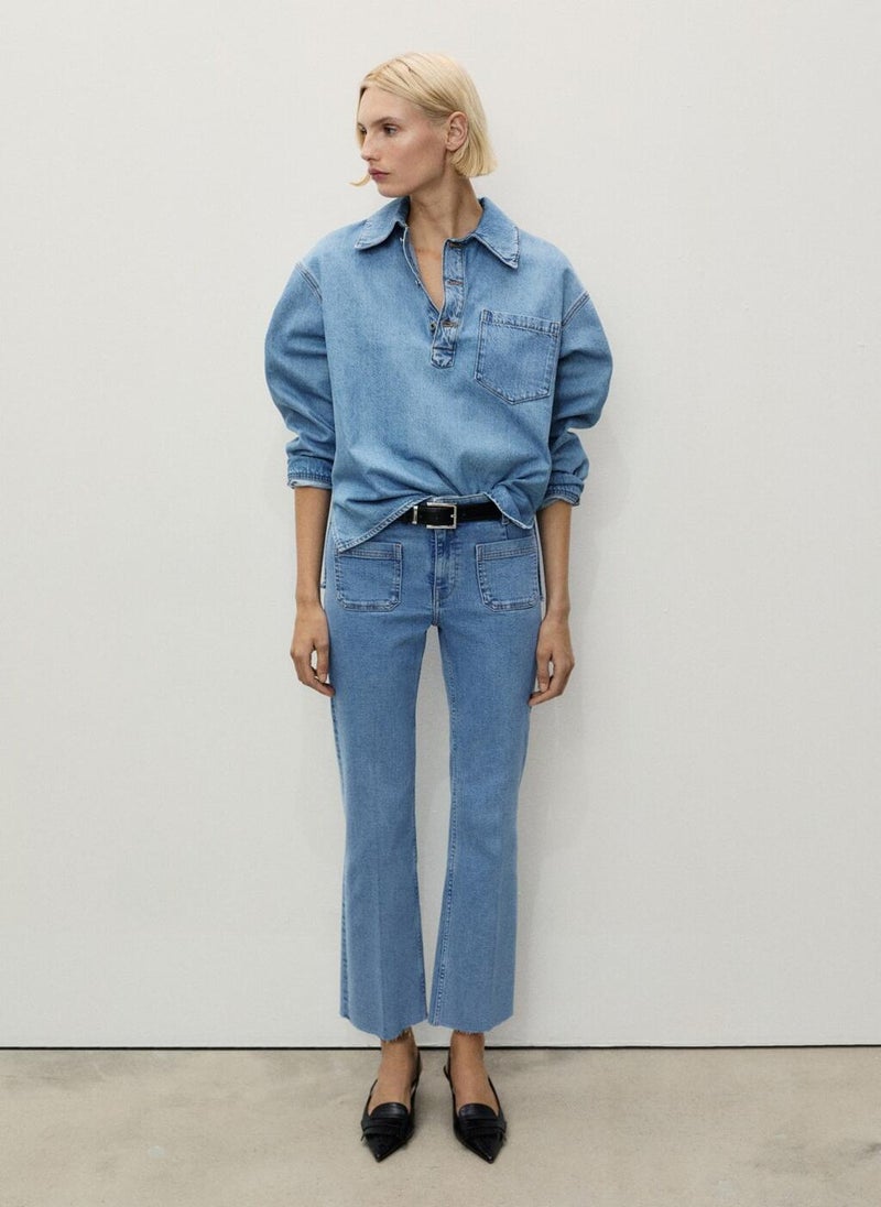 MANGO Pocket Flared Cropped Jeans  - Image 5