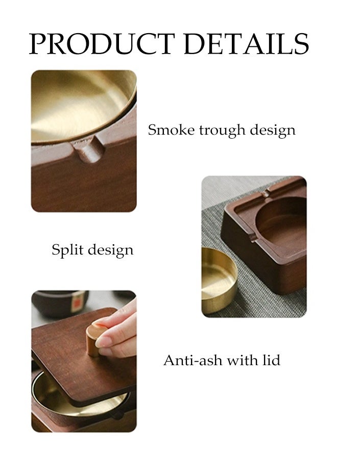Ashtrays for Cigarettes with Lid,Wooden Ashtray,with Stainless Steel Liner and 4 Slot,Windproof Ashtray for Office,Home,Hotel and restaurant - Image 3