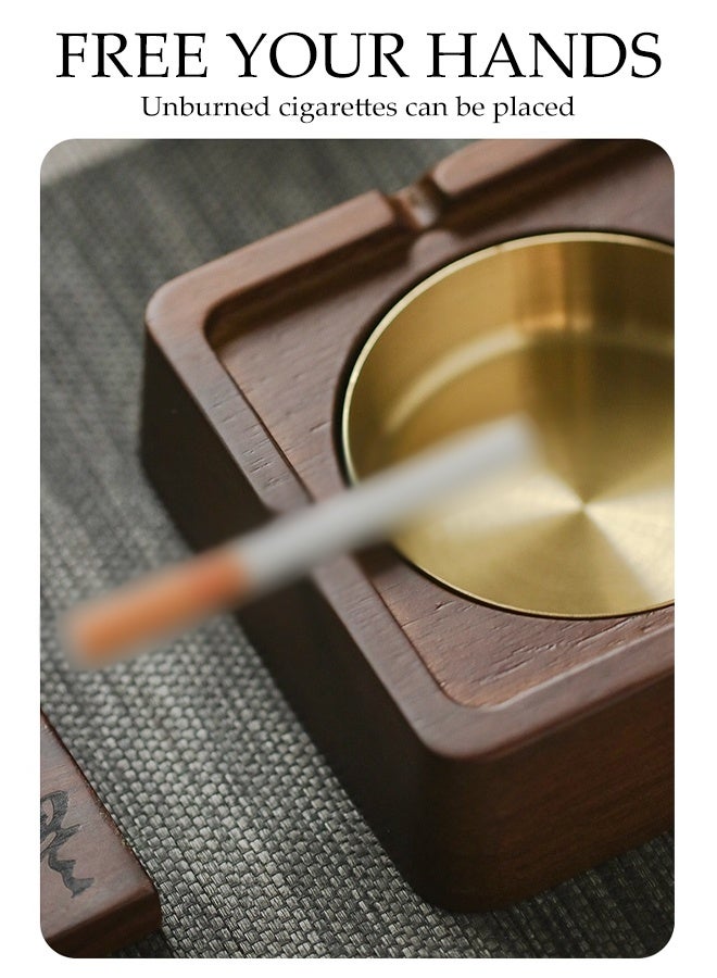 Ashtrays for Cigarettes with Lid,Wooden Ashtray,with Stainless Steel Liner and 4 Slot,Windproof Ashtray for Office,Home,Hotel and restaurant - Image 5