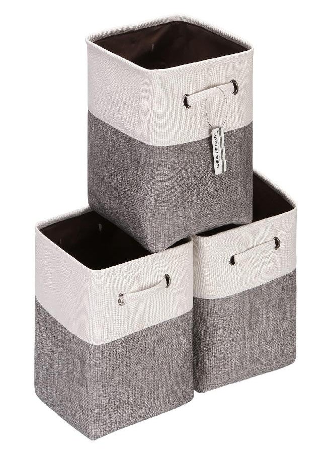 Sea Team Sea Team 3-Pack Cubic Storage Basket Set, Storage Cube Organizer, Clothes Toys Bin, 11 x 11 x 11 Inches, Big Square Canvas Fabric Collapsible Shelf Box with Handles for Kids Room (Grey/White)  - Image 1